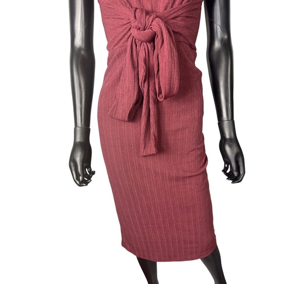 Lush Womens Dress Tie Waist Ribbed Sleeveless Burgundy Knit‎ Bodycon Small - Picture 3 of 9